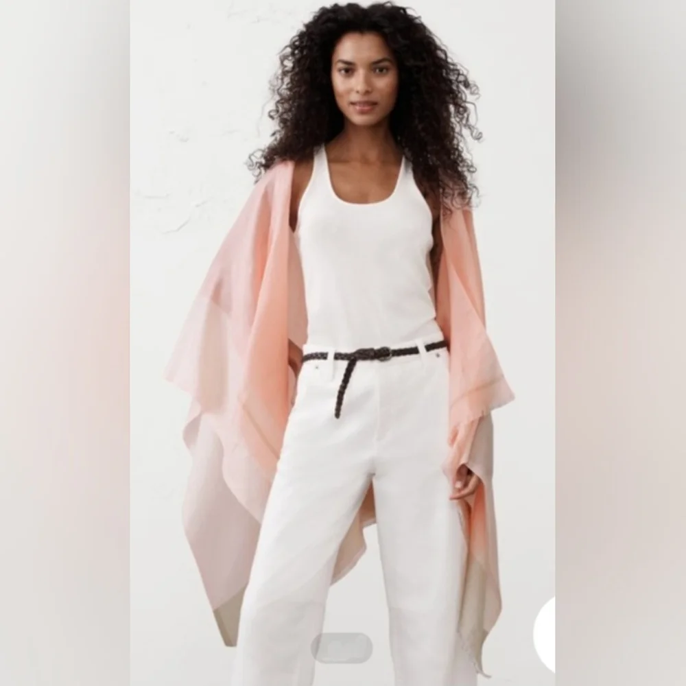 NWT Banana Republic Factory Peach Blush Multi Silk-Ramie Poncho One Size